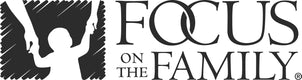 Focus on the Family logo illustrating a child holding hands with parents, representing the organization's mission to support and strengthen families through Christian resources.