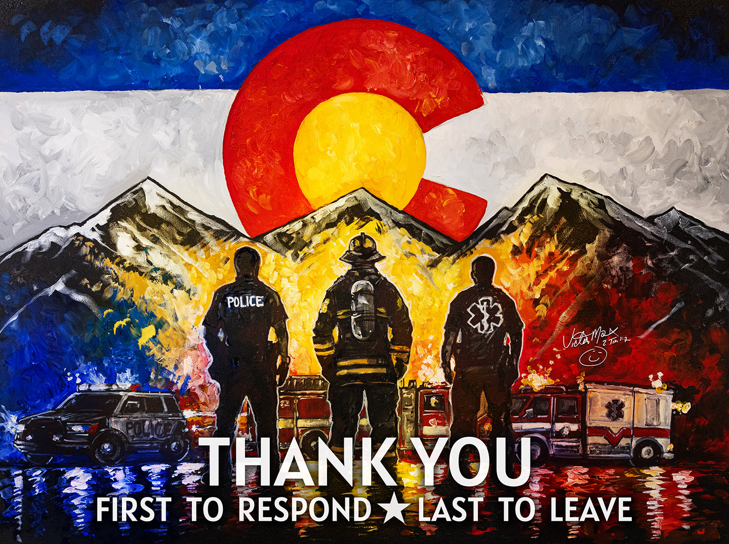 VICTOR MARX | FIRST RESPONDERS - CO FLAG - THANK YOU | 11x14 ART PRINT