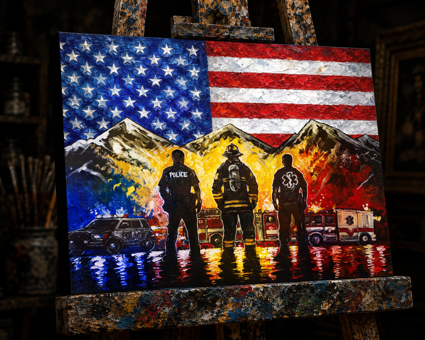 VICTOR MARX | FIRST RESPONDERS - USA FLAG | 20x24 CANVAS PRINT