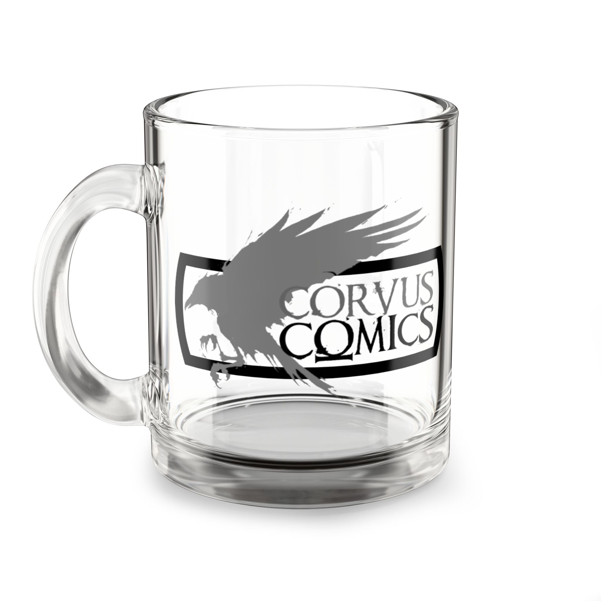 Corvus Comics Glass Mug, 10oz - Perfect Gift for Comic Lovers, Unique Coffee Cup for Home, Nerdy Collectible, Stylish Drinkware