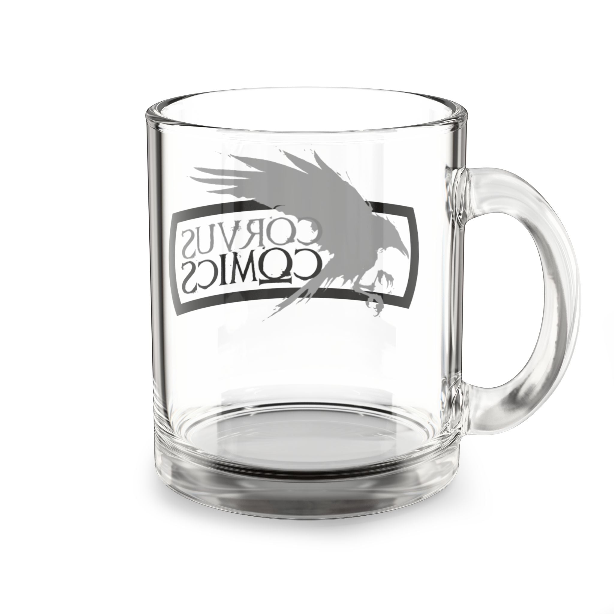 Corvus Comics Glass Mug, 10oz - Perfect Gift for Comic Lovers, Unique Coffee Cup for Home, Nerdy Collectible, Stylish Drinkware