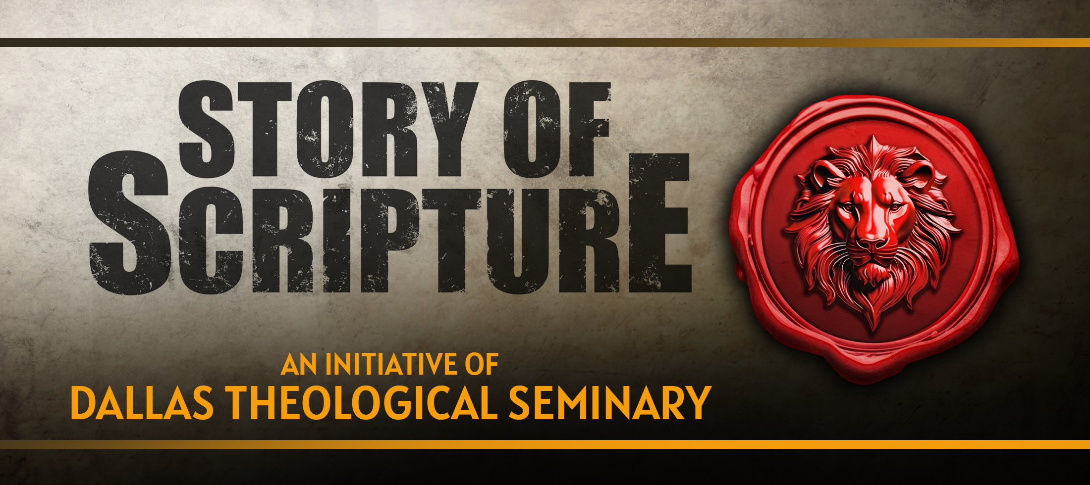 Banner for Story of Scripture comic series initiative presented by Dallas Theological Seminary, featuring bold typography and a distinctive red lion seal.