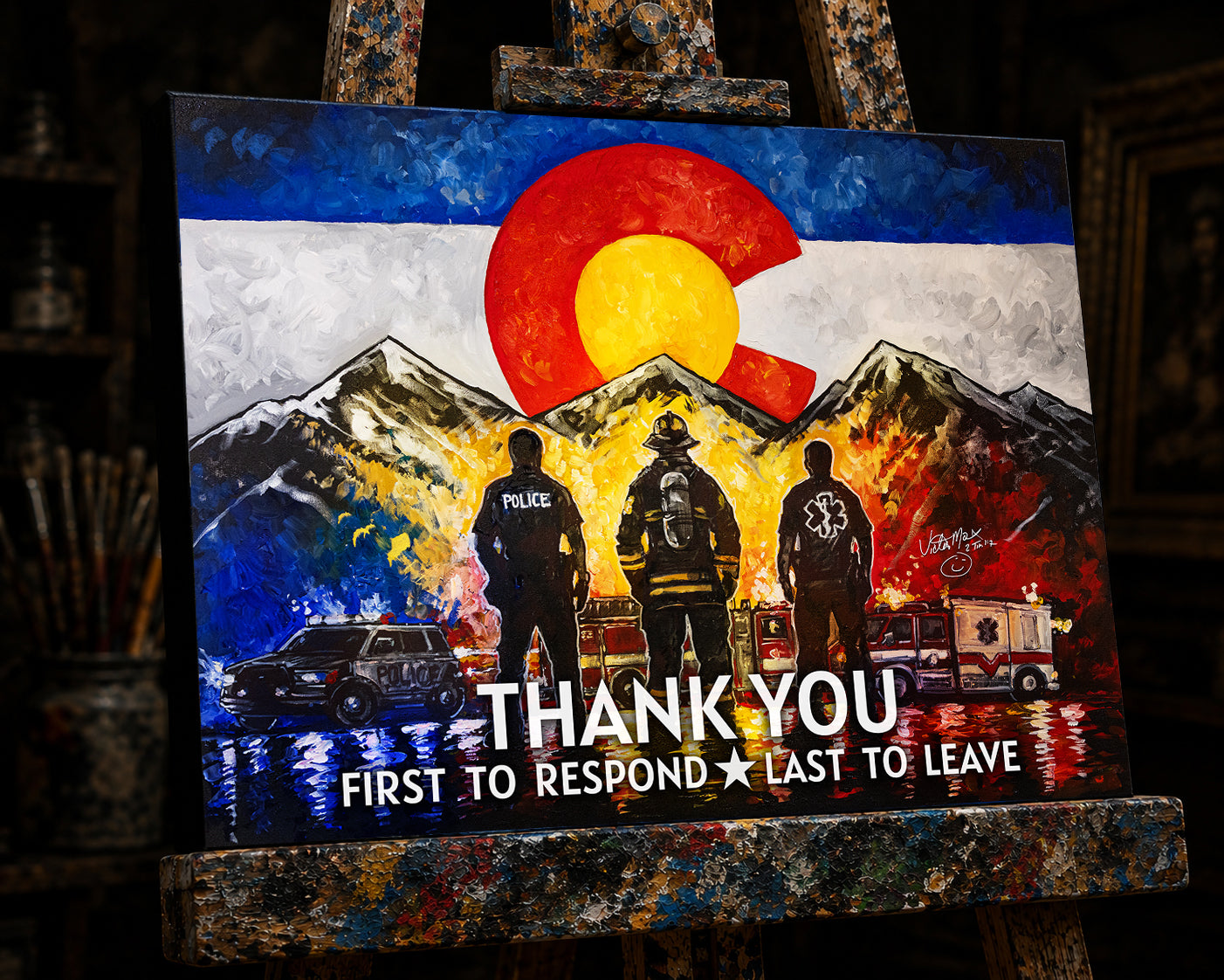 VICTOR MARX | FIRST RESPONDERS - CO FLAG - THANK YOU | 20x24 CANVAS PRINT